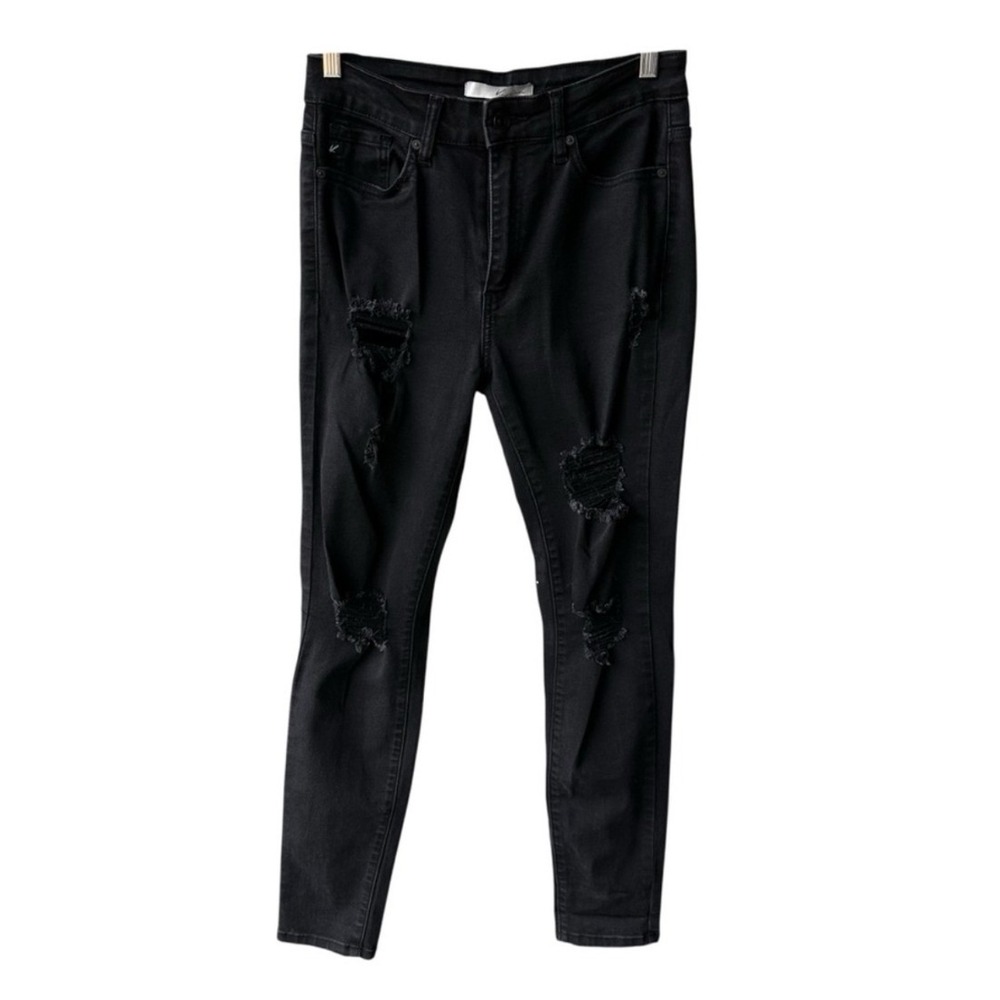 KanCan Jeans Pants Black Denim High Waisted Ripped Distressed Skinny Style Sz 27